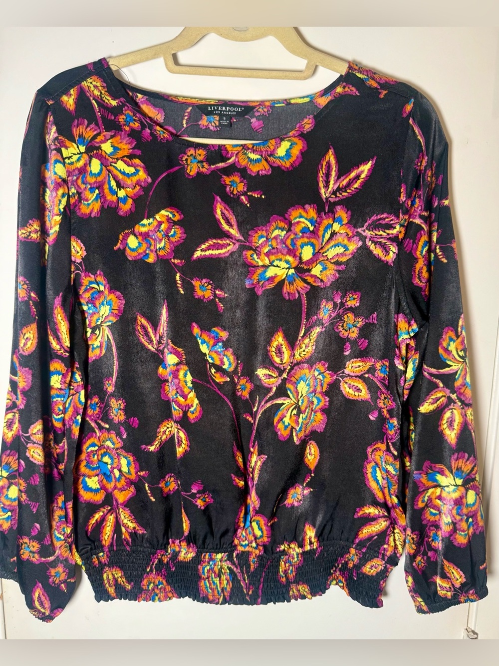 Liverpool LA Floral Abstract Blouson Long Sleeve Blouse Shirt. Sz. S